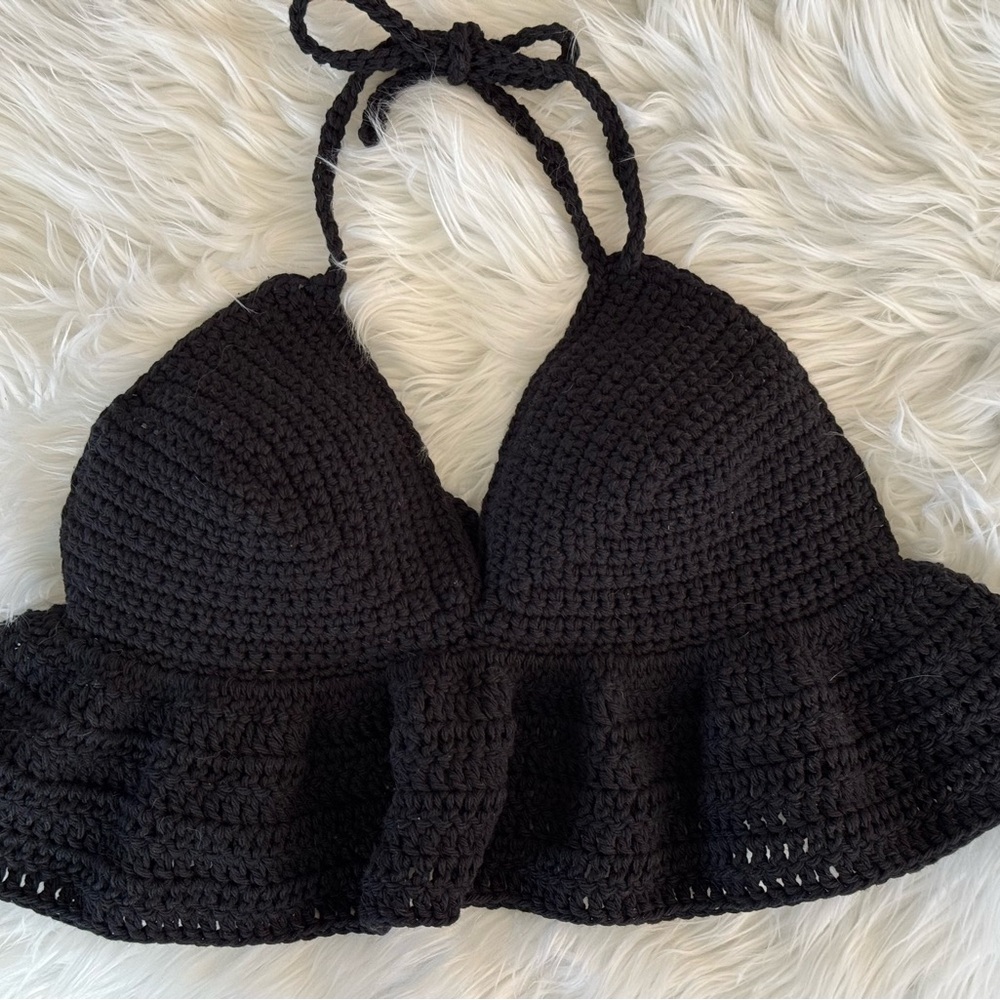 Black Crochet Halter Top